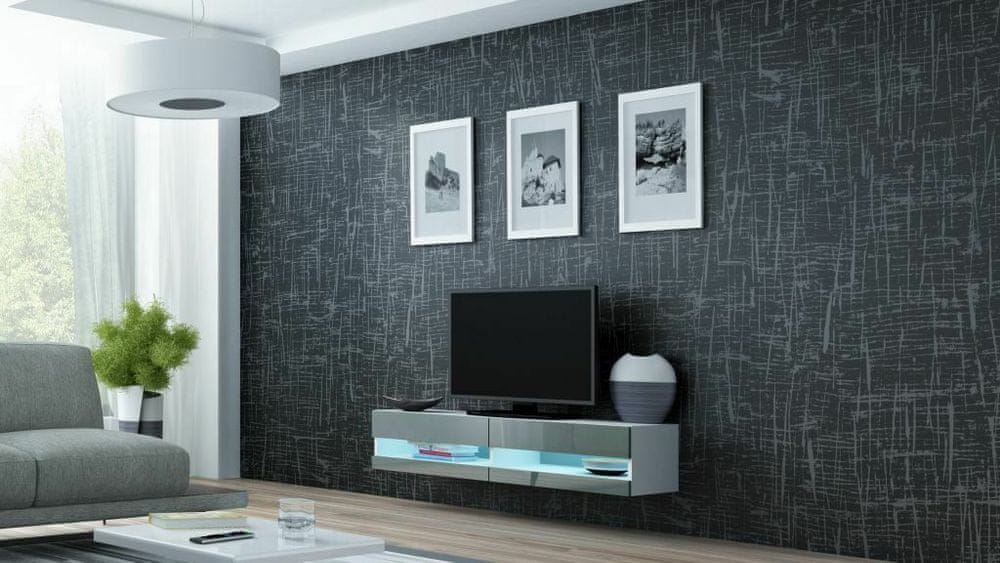eoshop TV stolík Vigo new otvorená 140 cm, biela / šedá lesk